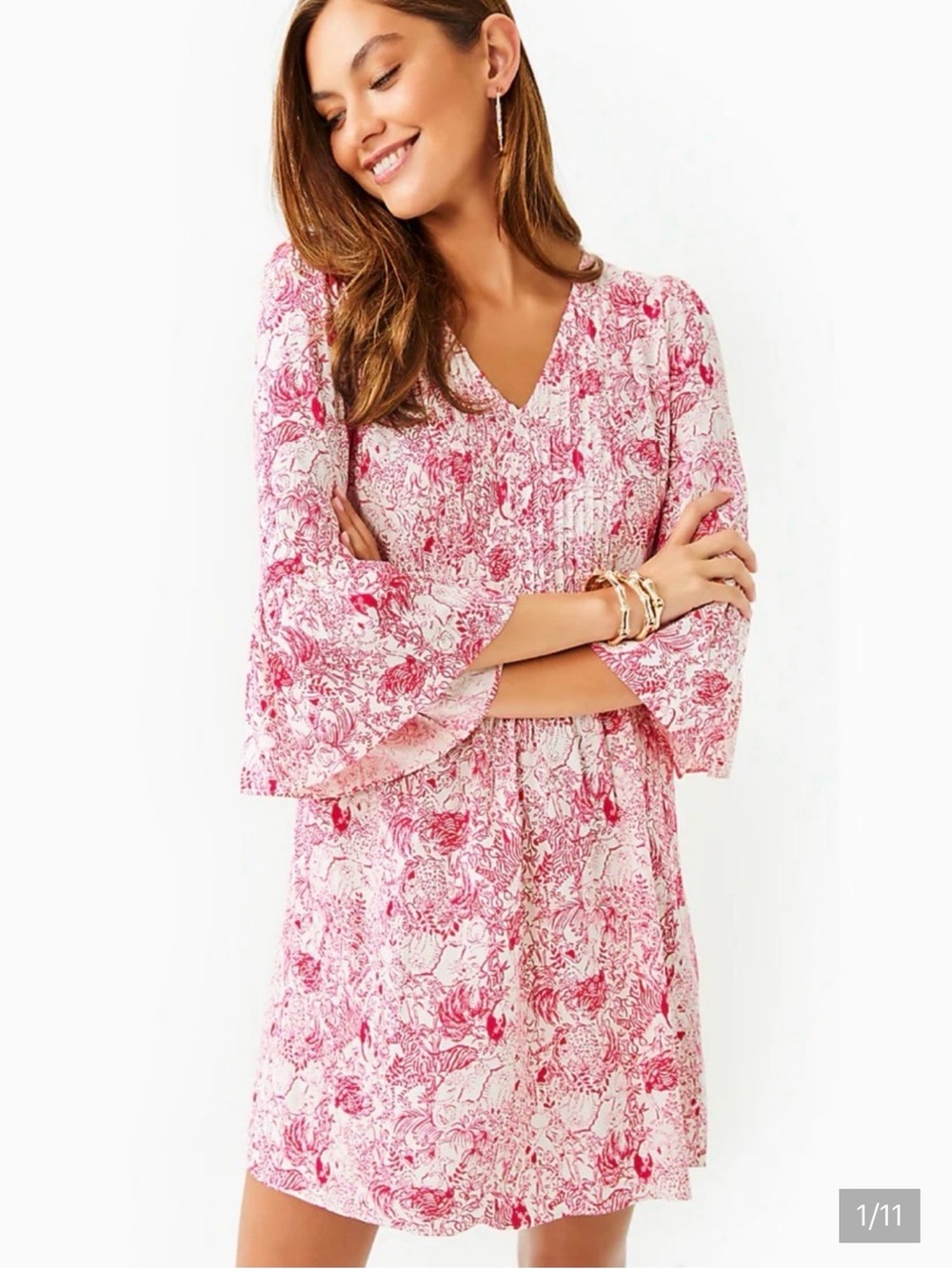 Lilly Pulitzer Pink & White Floral V-Neck Mini Dress